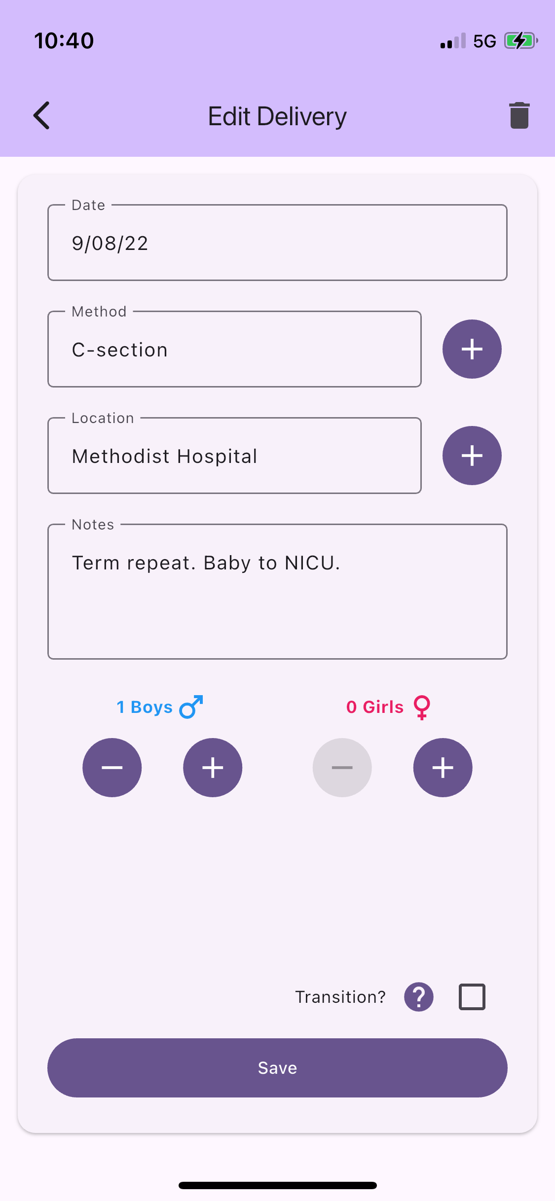 Birth Log screenshot 3